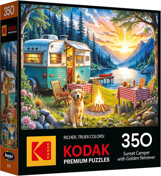 RoseArt Kodak Premium Sunset Camper Golden Retriever 350 Piece Puzzle
