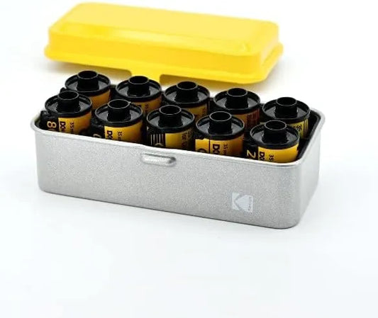 KODAK 120/135 Film Case - for 8 Rolls of 120 Films / 10 Rolls of 35mm Films - Retro Steel Case to Sort & Safeguard Film (Yellow) (Film is not Included)