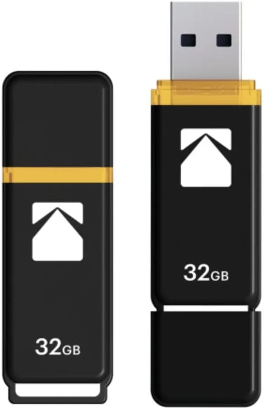 Kodak EKMMD32GK103 - USB Drive 3.2/3.1/3.0-32 GB, 32 Go - Classic Serie - K100 Model - Black mat casing with a Transparent Yellow Neck + a Cap