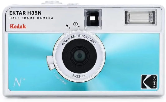 Kodak EKTAR H35N Half Frame Film Camera, 35mm, Reusable, Focus-Free, Bulb Function, Built-in Star Filter, Coated Improved Lens (Film & AAA Battery are not Included) (Glazed Blue)