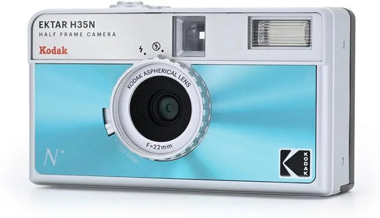 Kodak EKTAR H35N Half Frame Film Camera, 35mm, Reusable, Focus-Free, Bulb Function, Built-in Star Filter, Coated Improved Lens (Film & AAA Battery are not Included) (Glazed Blue)
