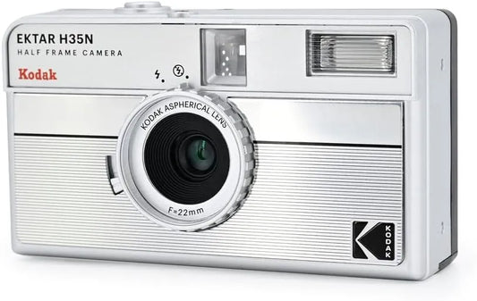 Kodak EKTAR H35N Half Frame Film Camera, 35mm, Reusable, Focus-Free, Bulb Function, Built-in Star Filter, Coated Improved Lens (Film & AAA Battery are not Included) (Striped Silver)