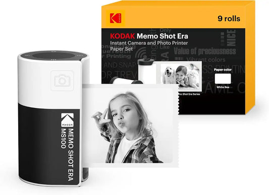 KODAK Memo Shot ERA Kids Instant Digital Camera and Photo Label Printer (White, Camera + 10 Rolls)