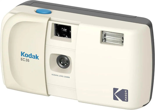 KODAK EC35 35mm Film Camera 35mm, Reusable, Focus-Free, Built-in Flash, Slide Cover, Beginner Friendly (Film & AA Battery are not Included) (Single, Vanilla White)