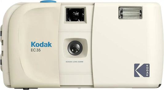 KODAK EC35 35mm Film Camera 35mm, Reusable, Focus-Free, Built-in Flash, Slide Cover, Beginner Friendly (Film & AA Battery are not Included) (Single, Vanilla White)