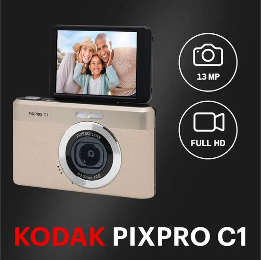 KODAK PIXPRO C1 13MP Compact Digital Camera, 26mm Fixed Lens, Tan