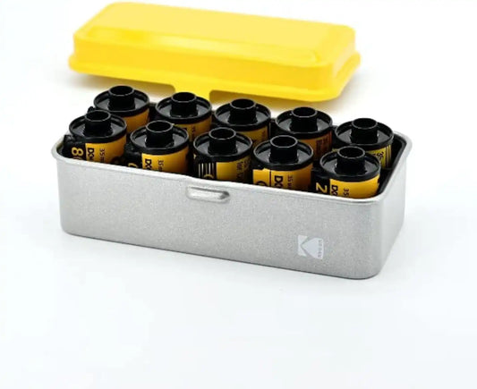 KODAK 120/135 Film Case - for 8 Rolls of 120 Films / 10 Rolls of 35mm Films - Retro Steel Case to Sort & Safeguard Film (Yellow) (Film is not Included)