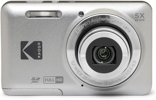 KODAK PIXPRO FZ55-GRY 16MP CMOS Sensor Digital Camera 5X Optical Zoom 28mm Wide Angle 1080P Full HD Video 2.7" LCD Vlogging Camera, Gray