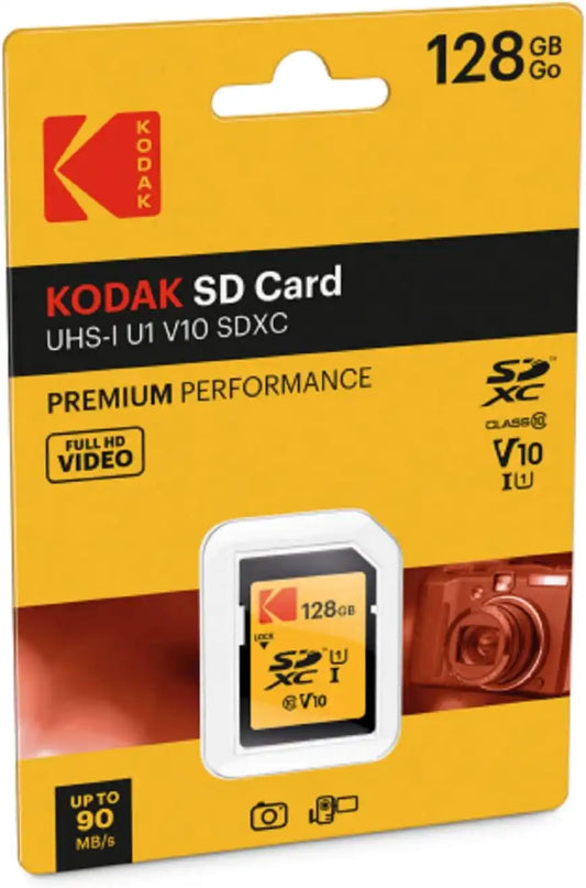 Kodak SDXC Card 128GB UHS-I U1 V10 Premium, up to 85MB/s Read Speed, for Full HD Video and High-Resolution Pictures, Compatible with SDXC Standard - EKMSD128GXC10K