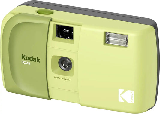 KODAK EC35 35mm Film Camera 35mm, Reusable, Focus-Free, Built-in Flash, Slide Cover, Beginner Friendly (Film & AA Battery are not Included) (Single, Avocado Green)
