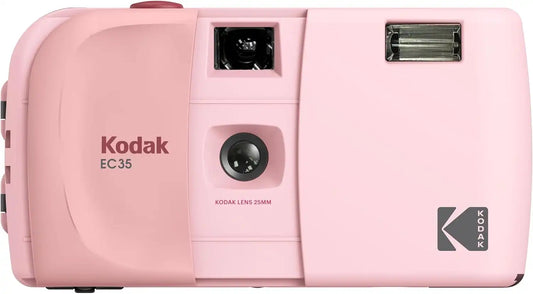 KODAK EC35 35mm Film Camera 35mm, Reusable, Focus-Free, Built-in Flash, Slide Cover, Beginner Friendly (Film & AA Battery are not Included) (Single, Blush Pink)