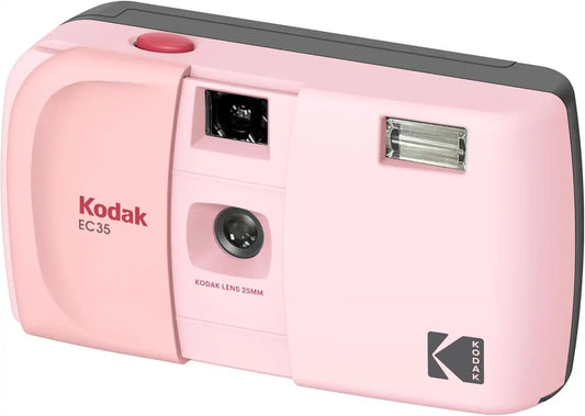 KODAK EC35 35mm Film Camera 35mm, Reusable, Focus-Free, Built-in Flash, Slide Cover, Beginner Friendly (Film & AA Battery are not Included) (Single, Blush Pink)