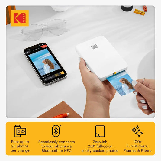 KODAK Step Slim Instant Smartphone Photo Printer - Portable Sleek Color Wireless Mobile Printer - Zink 2x3” Sticky-Back Photos - Print from iOS & Android Devices with Bluetooth w/the Fun App - White