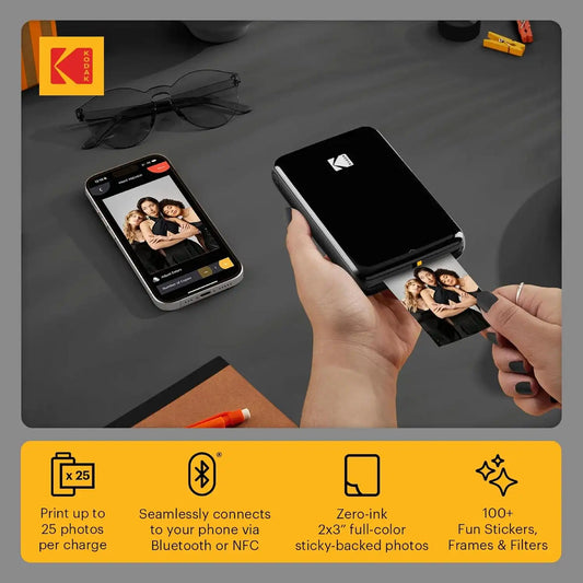 KODAK Step Instant Smartphone Photo Printer, Portable Mini Color Wireless Mobile Printer, Zink 2x3” (5.1x7.5 cm) Sticky-Back Photos, Bluetooth Compatible with iOS & Android Devices, Editing App, Black
