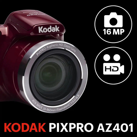 KODAK PIXPRO Astro Zoom AZ401-RD 16MP Point & Shoot Digital Camera with 40X Optical Zoom and 3" LCD (Red)