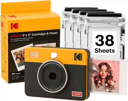 KODAK Mini Shot 3 Retro 3x3 Instant Camera, Photo Printer, 38 Sheet, Yellow