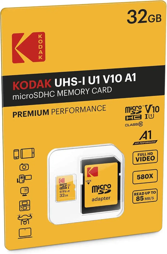 Kodak 32GB Class 10 UHS-I U1 MicroSDHC Card with Adapter 10x Write Speed