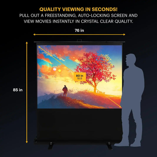 Kodak Portable Projector Screen | 80” Indoor & Outdoor 16:9 Video Projection Surface & Stand with Carry Handle | 1080p, 4K/8K UHD, 3D & HDR Ready | Fast Setup for Movies, Office Presentations & More