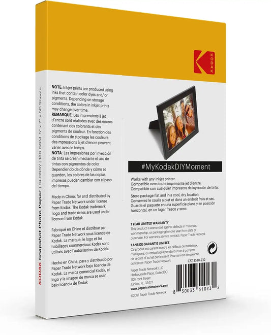 KODAK Photo Paper Gloss 5 X 7 SNAPSHOT 50 count, 48lb-180 g/m 2-8.5MIL (41307) White