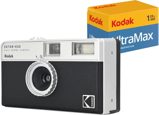 Kodak EKTAR H35 Half Frame 35mm Camera, Reusable, Focus-Free, Lightweight, Easy to Use (AAA Battery Not Included) (Black, Bundle with 24-Exposure Film)