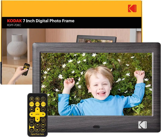 KODAK 7 Inch Digital Picture Frame with Remote Control, 1024x600 HD Display Digital Photo Frame, USB or SD Card Required, Auto-Rotate, Supports Photo/Video/Music/Calendar/Slideshow