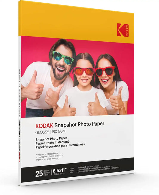 KODAK Photo Paper Gloss 8.5 X 11 SNAPSHOT 25 count, 48lb-180 g/m 2-8.5MIL (41300)