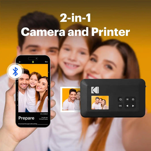 KODAK Mini Shot 2 Retro 2x3” Instant Digital Camera & Photo Printer, 8 Sheets, 2-in-1 Portable Print Camera, Bluetooth Smartphone Printer for iOS & Android, 4PASS Dye Sublimation, Yellow