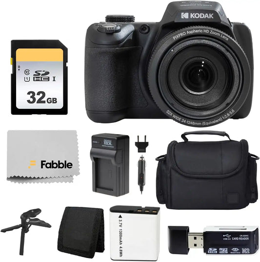 Kodak PIXPRO AZ528 16 MP Full HD Video Digital Camera (Black) with 52x Optical Zoom Bundle with Accessories Including Protective Camera Case, Battery & Charger, 32GB SD Card, Tripod and More