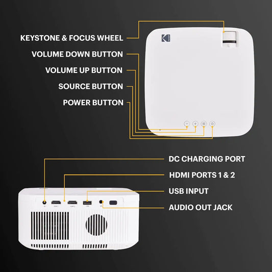 KODAK FLIK X10 Projector, Native 1080p, Mini Projector, White