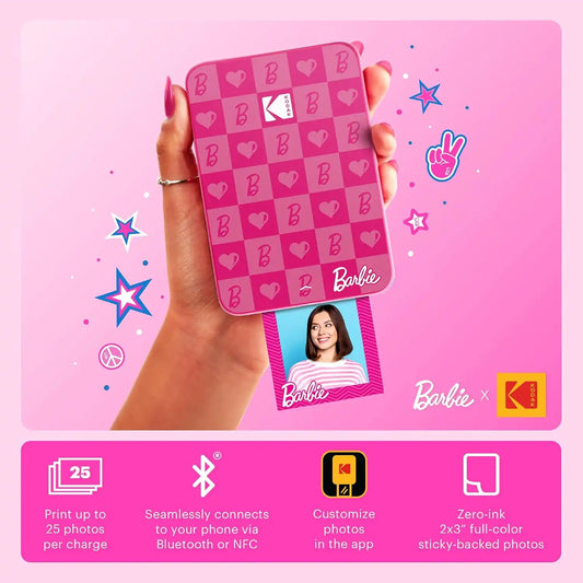 Kodak x Barbie Step Slim Wireless Instant Portable Photo Mobile Printer Barbie Starter Bundle (Iconic Style)+ Barbie Deluxe Camera Case + Zink Paper (20 Sheets)