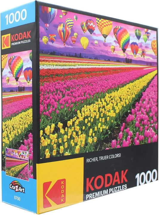 RoseArt - Kodak Premium - Sunset Balloons Over Tulip Field - 1000 Piece Jigsaw Puzzle for Adults