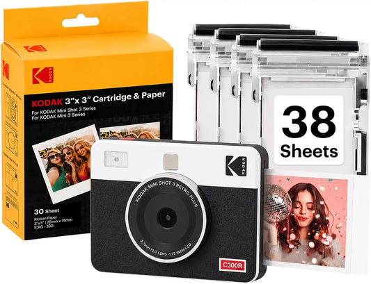 KODAK Mini Shot 3 Retro 3x3 Instant Camera, Photo Printer, 38 Sheet, White