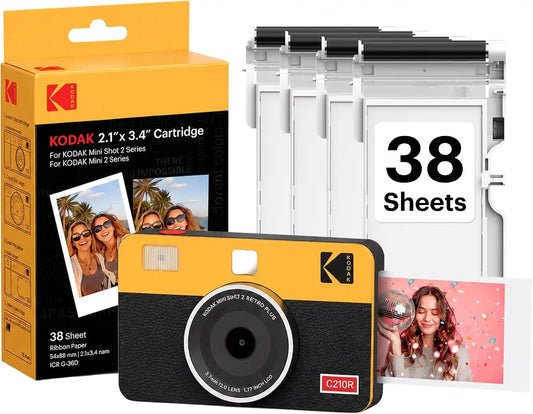 KODAK Mini Shot 2 Retro 2x3 Instant Camera, Photo Printer, 38 Sheet, Yellow
