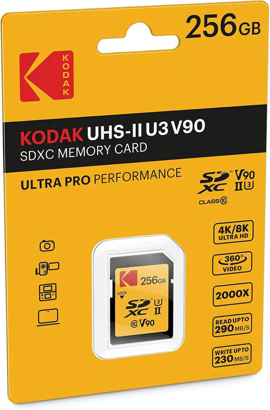 Kodak SDXC 256GB UHS-II U3 V90 Ultra Pro Memory Card - Up to 300MB/s Read Speed and 270MB/s Write Speed