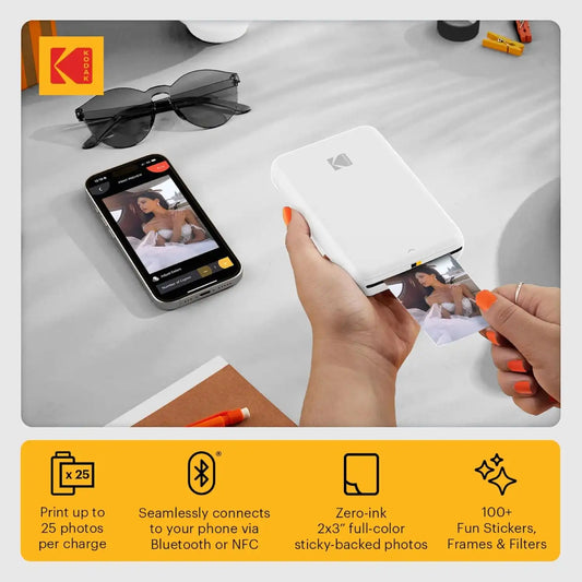 Kodak Step Instant Smartphone Photo Printer - 75 Sheets Bundle - Portable Mini Color Wireless Mobile Printer - Zink 2x3” Sticky-Back Photos - Bluetooth Compatible with Smart Devices - Fun App -White