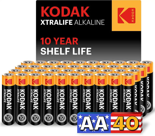 KODAK AA Alkaline Batteries (40 Pack) Double A Battery, LR6, 1.5V