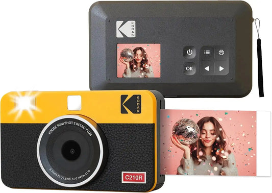 KODAK Mini Shot 2 Retro 2x3” Instant Digital Camera & Photo Printer, 8 Sheets, 2-in-1 Portable Print Camera, Bluetooth Smartphone Printer for iOS & Android, 4PASS Dye Sublimation, Yellow