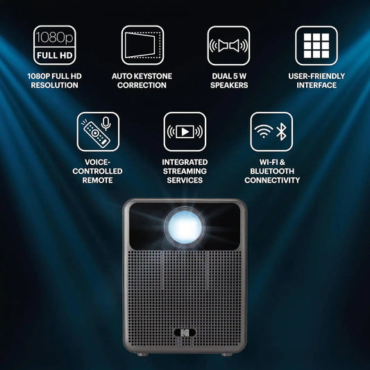 KODAK FLIK HD10 1080p Smart Projector, Android TV, Voice Remote, Black