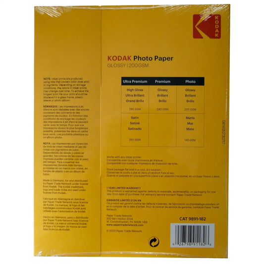 KODAK Photo Paper Gloss 8.5"x11", 50 count, 48lb-180g/m2 weight, 6.5 mil thickness (41182-3510-188)