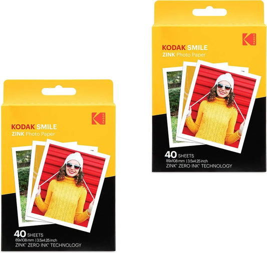 Zink Kodak 3.5x4.25 inch Premium Zink Instant Print Photo Paper (80 Sheets) Compatible with Kodak Smile Classic Instant Camera