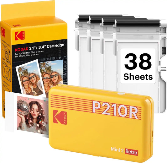 KODAK Mini 2 Retro 2x3 Portable Photo Printer, 4PASS, 38 Sheets, Yellow