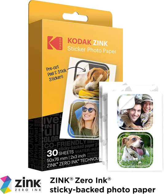 KODAK 2x3 Premium Sticky-Backed ZINK Photo Paper (30 Sheets) - Compatible With Kodak Step, Step Slim, Printomatic, Printomatic+, Smile+, Step Touch