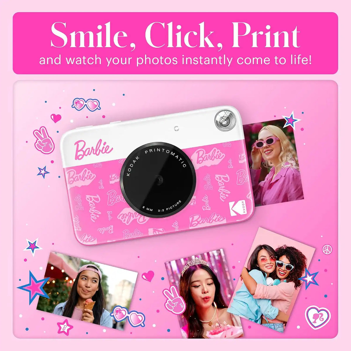 Barbie x Kodak Printomatic Full-Color Instant Print Digital Camera – 5MP Portable Barbie Camera Prints Colorful 2x3” Sticky-Back Photos – Signature Style