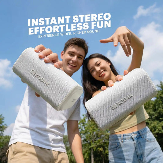 KODAK SOUNDBRIX Plus 2 in 1 Splittable Magnetic Dual Portable Wireless Bluetooth Speaker Stackable Mono-to-Stereo Sound 8H Playtime IPX4 Splash Resistant Soundbar for Home Outdoor Travel Glacier White