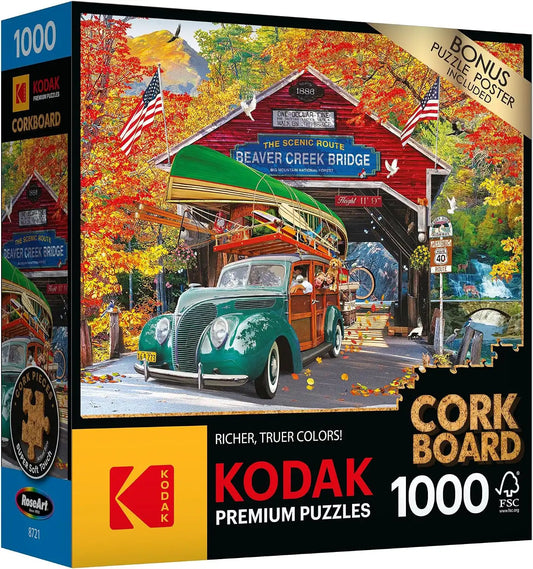 RoseArt - Kodak Premium Cork - Covered Bridge - 1000 Piece Jigsaw Puzzle for Adults