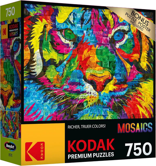 RoseArt - Kodak Premium Mosaics - Rainbow Tiger - 750 Piece Jigsaw Puzzle for Adults