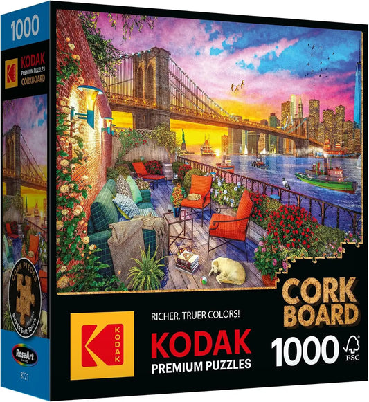 RoseArt - Kodak Premium Cork - Manhattan Balcony Sunset - 1000 Piece Jigsaw Puzzle for Adults